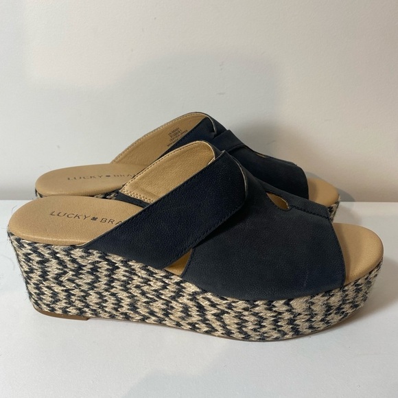 Lucky Brand  Black Wedge Heel Platform Leather Sandals Size 9.5 vacation - Picture 5 of 13